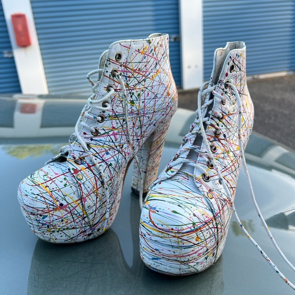 Jeffrey Campbell Multicolor Splatter Lita  Boots - Picture 1 of 4